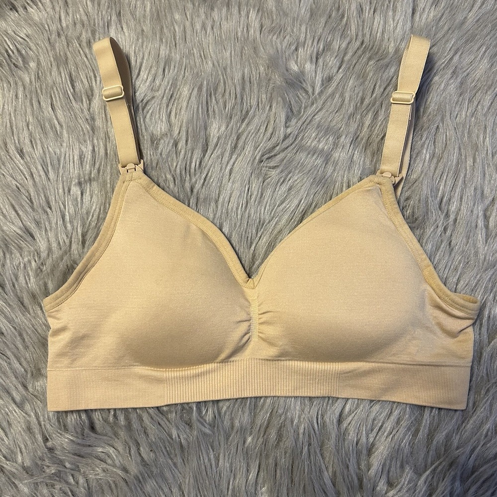 Hofish Wireless Nursing Maternity Wirefree Bra Womens Size Small Tan Wireless
